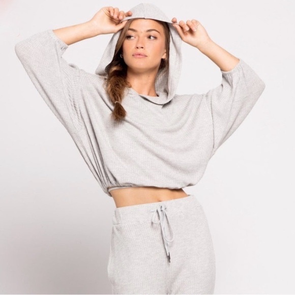 L*Space Venice Beach waffle knit cropped hoodie (size M/L) NWT - Picture 1 of 15